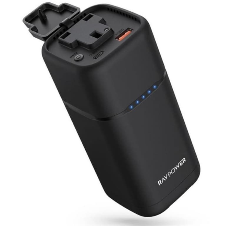 RAVPower PD Pioneer AC Portable Charger & Power Bank, 20000mAh Battery Capacity, 80W AC Output, 30W PD Output, USB-A & Type-C Ports, Black