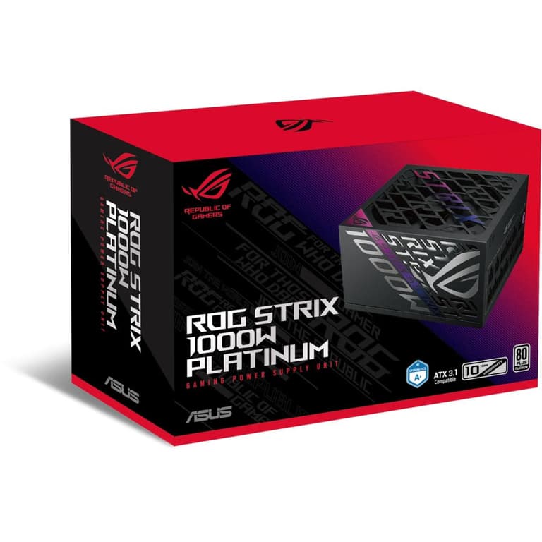 ASUS ROG Strix 1000W Fully Modular 80+ Platinum Active PFC, GaN MOSFET, ATX 3.1 Compatible, Cybernetic Lambda A+, Dual Ball Fan bearings, Black