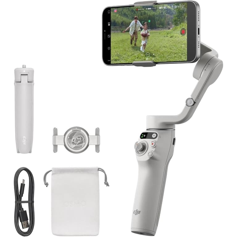 DJI Osmo Mobile 6 Gimbal Stabilizer for Smartphones, 3-Axis Phone Gimbal, Built-In Extension Rod, Object Tracking, Portable and Foldable, Vlogging Stabilizer, YouTube TikTok, Platinum Gray