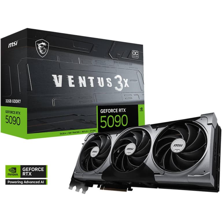 MSI GeForce RTX 5090 32G VENTUS 3X OC 32GB GDDR7 512-Bit Memory, 2437 MHz Boost Clock, 21760 CUDA Cores, 28 Gbps Memory Speed, PCI Express Gen 5