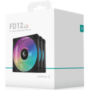 DeepCool FD12 ARGB 120mm Fan Speed: 400~2050 RPM Airflow: 63.6 CFMFan - Air Pressure: 2.56 mmAq - Fan Connector: 4-pin PWM Hydro Bearing, Pack of 3, Black product image