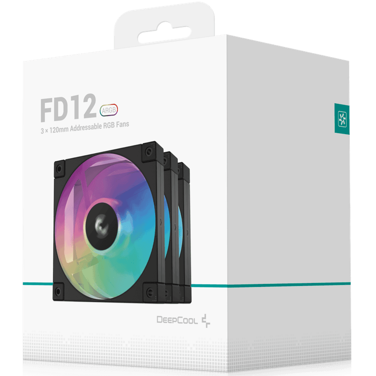 DeepCool FD12 ARGB 120mm Fan Speed: 400~2050 RPM Airflow: 63.6 CFMFan - Air Pressure: 2.56 mmAq - Fan Connector: 4-pin PWM Hydro Bearing, Pack of 3, Black