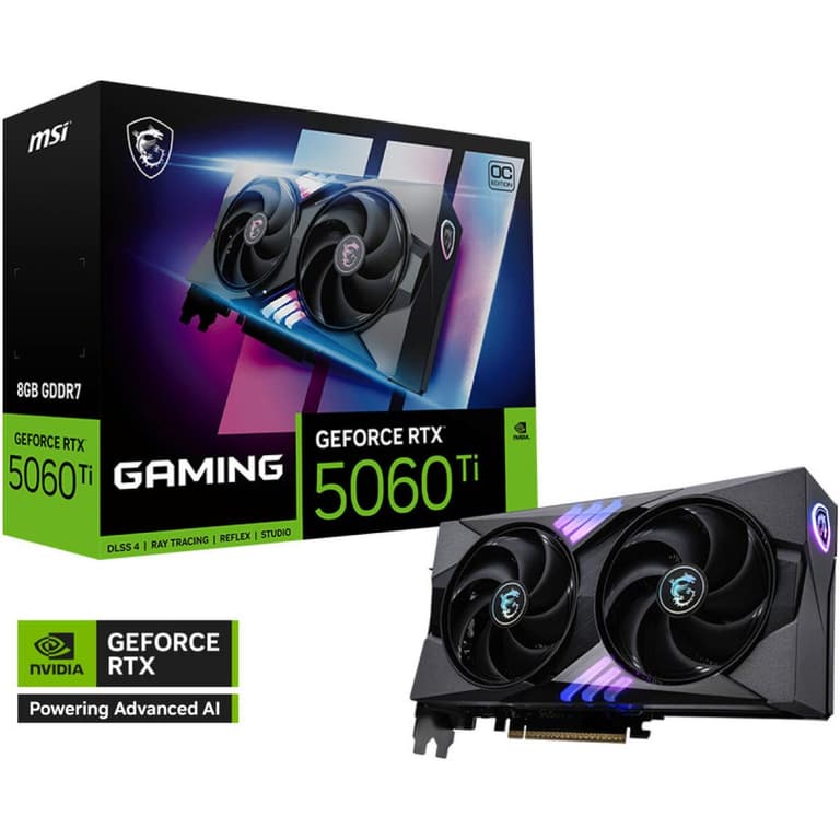 MSI GeForce RTX 5060 Ti GAMING OC 8GB GDDR7 128-Bit Memory, 2647 MHz Boost Clocks, 28 Gbps Memory Speed, 4608 CUDA Cores, PCI Express Gen 5 x16