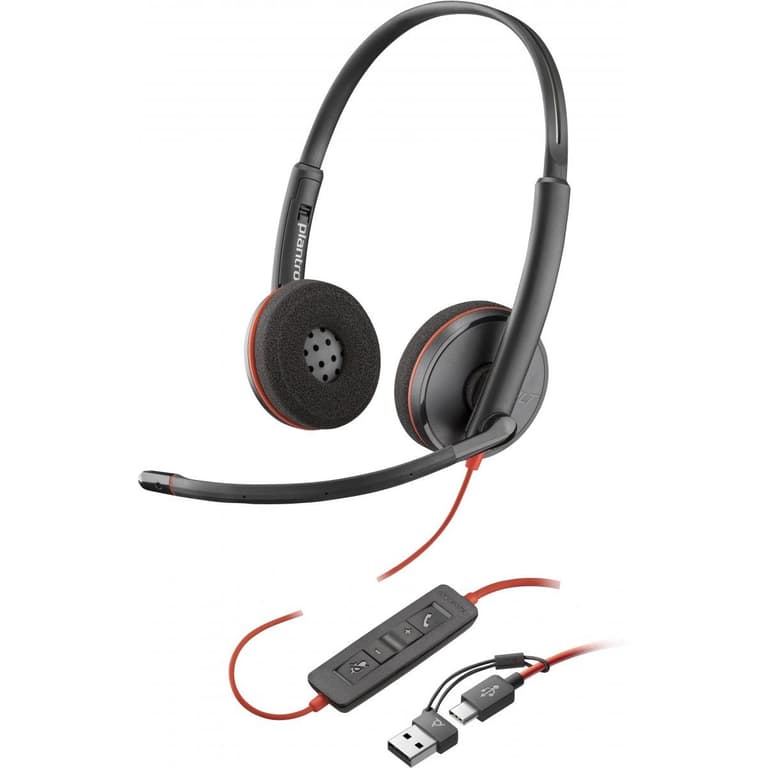 Poly Blackwire 3220 Wired Dual-Ear Boom Mic USB-C Headset + USB-C/A Adapter Noise-Canceling Mic For PC & Mac & Mobile Works with Teams (Certified)