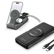 Promate Powerpack-Fold 5 in 1 Magsafe Power Bank, 10000mah 15W Foldable Wireless Powerbank - iPhone 15/15+/15 Pro/15 Pro Max, 14/14+/14 Pro/Max, Apple Watch, Air Pods, 18W USB QC 3.0 Port, 20W USB-C - Black product image
