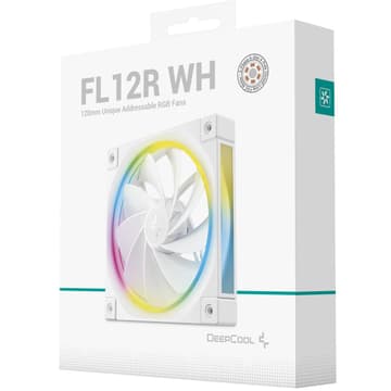DeepCool FL12R Reversed Fan Blade 120mm Case Fans, 2150 RPM Fan Speed, 55 CFM Fan Airflow, Fluid Dynamic Bearing Type, 4-Pin PWM Fan Connector, Addressable RGB LED, Single Pack, White
