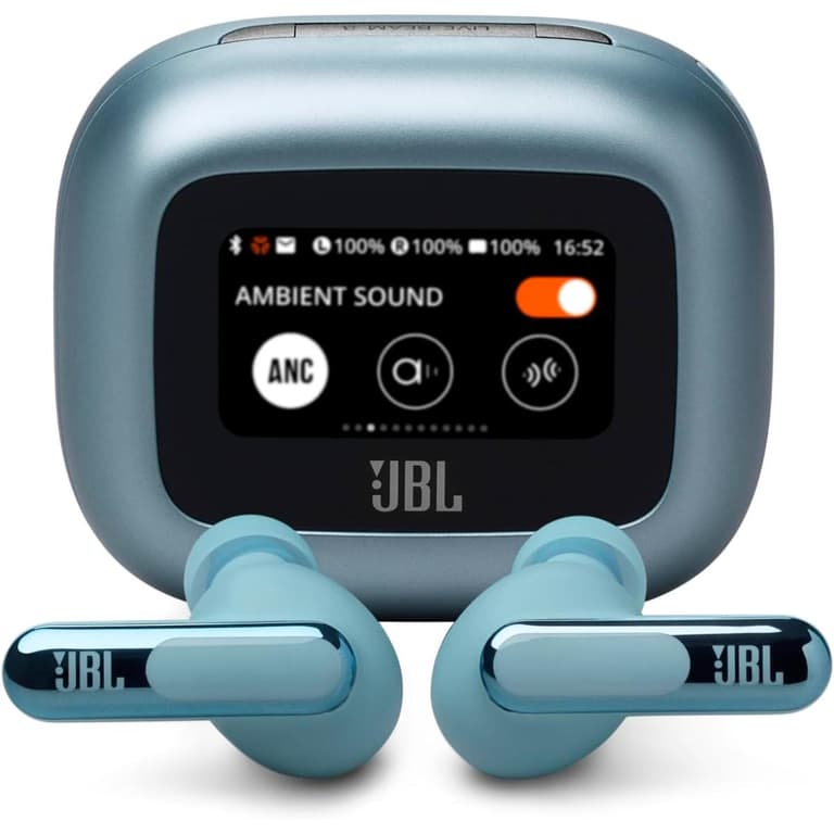 JBL Live Beam 3 Wireless Earbud Headphones, Up to 48 Hours Battery Life, Personi-fi 3.0, True Adaptive Noise Cancelling & Signature Sound, IP55 Waterproof, with Earplugs, Blue