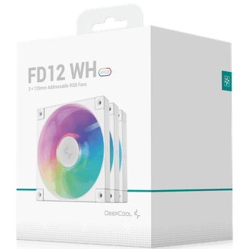 DeepCool FD12 ARGB 120mm Fan Speed: 400~2050 RPM Airflow: 63.6 CFMFan - Air Pressure: 2.56 mmAq - Fan Connector: 4-pin PWM Hydro Bearing, Pack of 3, White