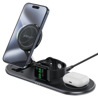 ACEFAST E19 Qi2 3-in-1 Desktop Wireless Charging Holder Magnetic wireless charger for phone, TWS headset, smart watch. Compatible with all iPhone mobile - Black