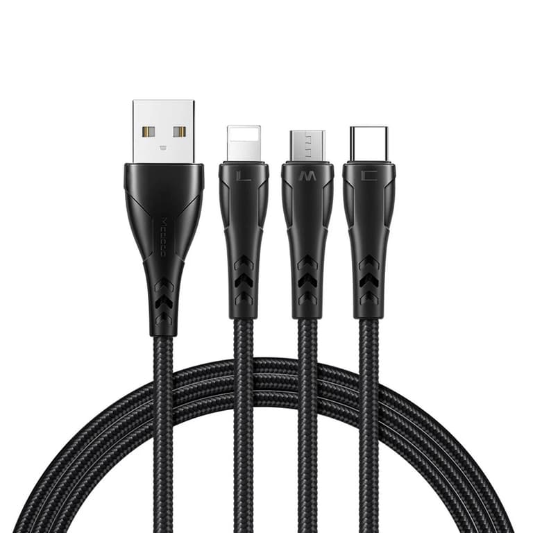 Mcdodo CA-6960 Mamba Series 3IN1 Lightning + Micro USB + Type-C Cable 1.2M - Black