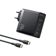 Mcdodo CH-2913 140W GaN5 Pro Fast Charger with two USB-C ports and one USB-A port + 1.2 m 240W USB-C to USB-C Cable, Compatible with MacBooks, iPhones, Samsung Galaxy, Huawei, Xiaomi, Dell, Lenovo, and more – Black product image