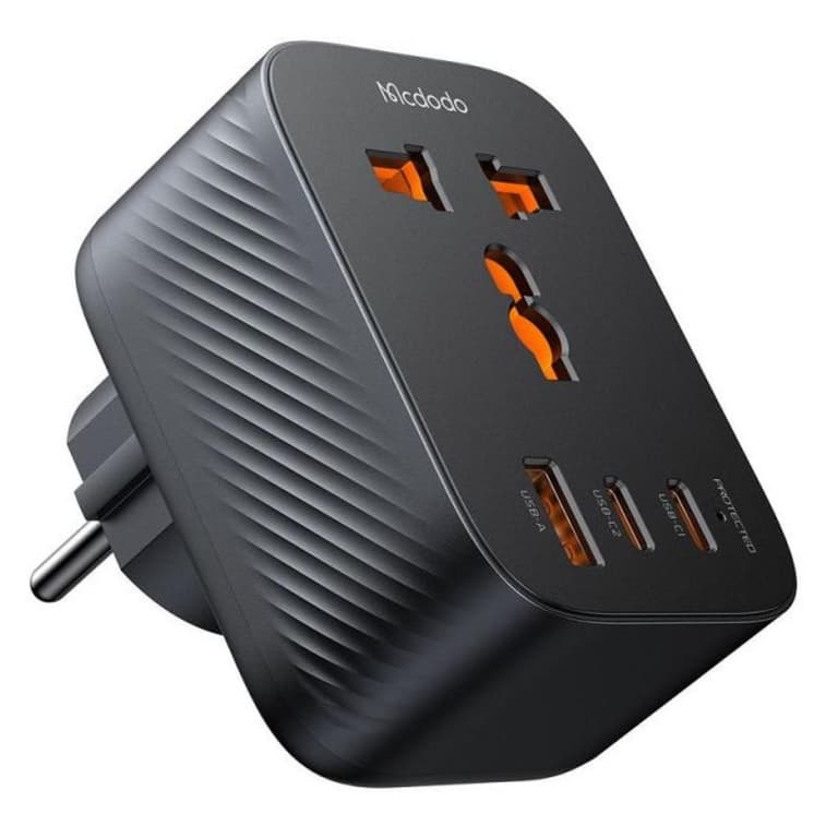 Mcdodo CP-0750 Universal Travel Adapter One for 4 Outputs (AC + 2 USB-C + USB) 20W Worldwide Use EU Travel Plug with 3 USB - Black