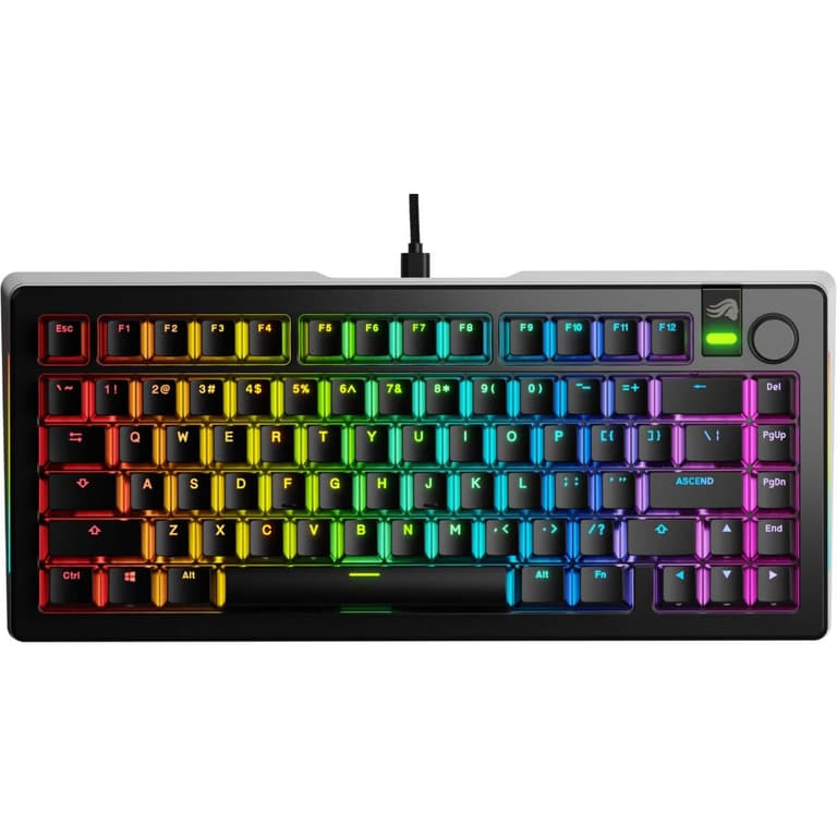 Glorious GMMK 3 Prebuilt Mechanical Gaming Keyboard, Size 75%, Hot swappable Switches, RGB Backlighting, Fox Mechanical Switches, Modular Design, Arabic Layout, Black