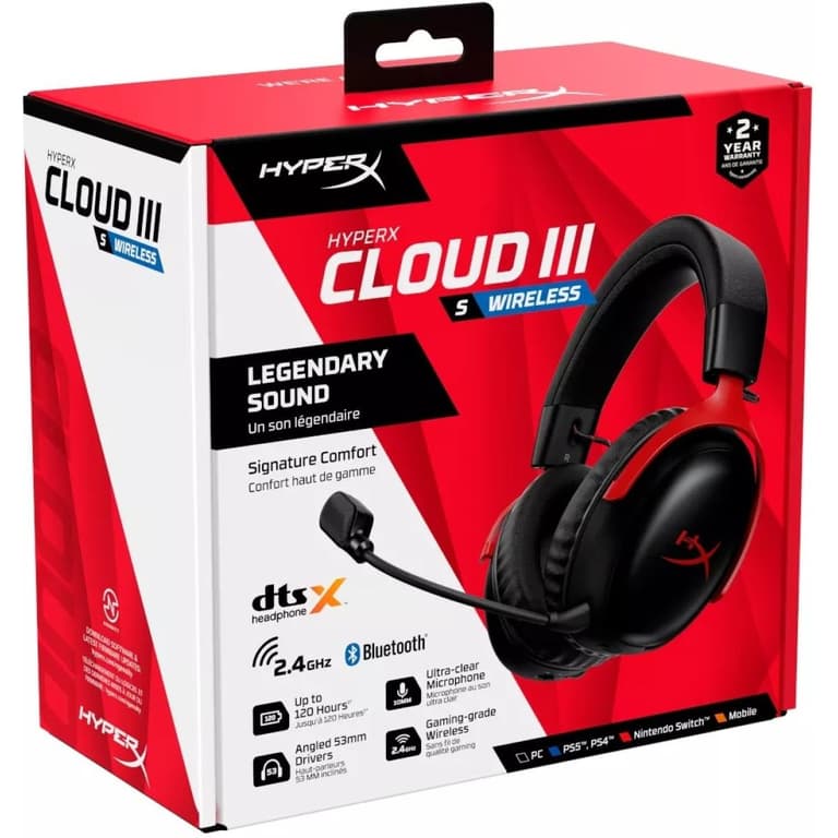 HyperX Cloud III S (2025) Wireless 2.4GHz & Bluetooth 53mm Angled Drivers Memory Foam Durable Frame 10mm Microphone up to 120-hour Battery For PC; Mac; PS5; Mobile; Switch - Red