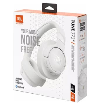 JBL TUNE 770NC Adaptive Noise Cancelling Over-Ear Bluetooth 5.3 Up to 70H battery Speed Charge Lightweight Comfortable & Foldable design - White
