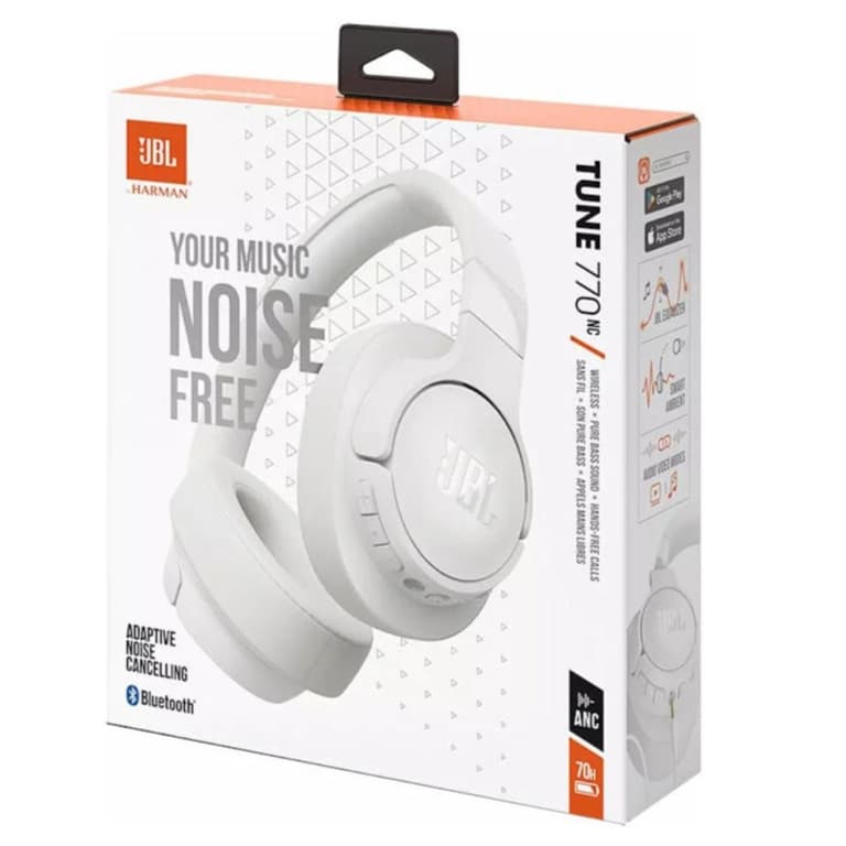 JBL TUNE 770NC Adaptive Noise Cancelling Over-Ear Bluetooth 5.3 Up to 70H battery Speed Charge Lightweight Comfortable & Foldable design - White