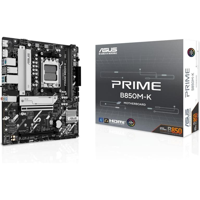 ASUS PRIME B850M-K AM5 Micro ATX AMD B850 Chipset, 2x DDR5 UDIMM Slots, Up to 128GB Max Memory, 2x PCIe x16 Slots, 2x M.2 Slots