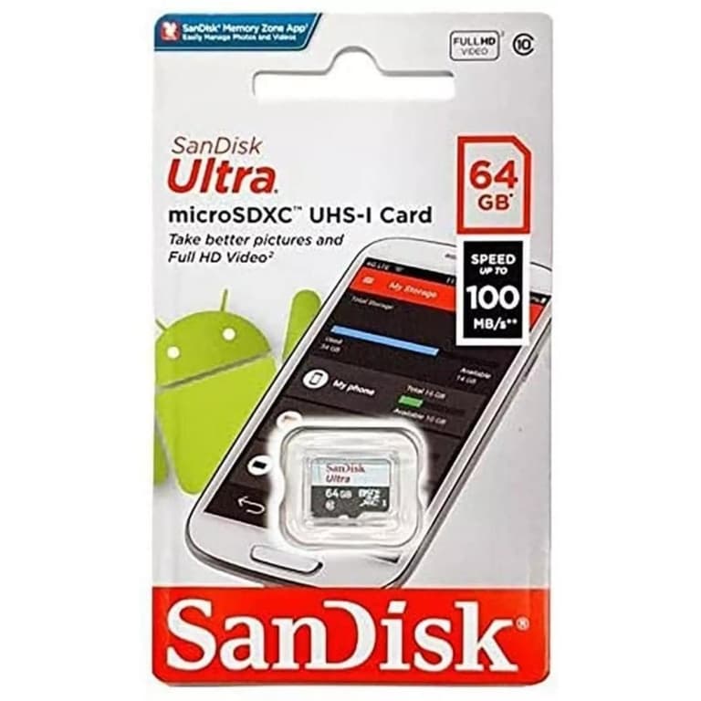 SanDisk 64GB Ultra microSDXC UHS-I Memory Card Up to 100 MB/s C10, Full HD, Micro SD Card