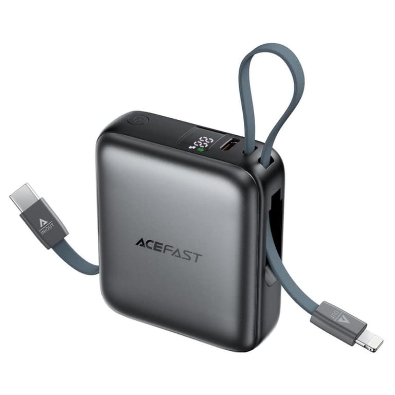 ACEFAST M23 Power Bank 10000mAh Built-In Dual Cables 22.5W Fast Charging Portable Charger - Black