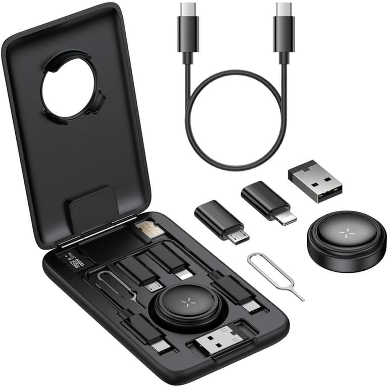Mcdodo 8-in-1 Multi-Functional Digital Storage Case, Appl-eWatch Charger, Type-C Cable, TYPE-C to TYPE-A, Micro USB/Lighting Converter, Nano SIM Card Slot, SD Card Slot, Card Pins, Data Transfer, Fast