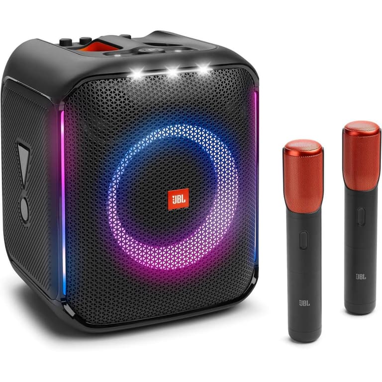 JBL Partybox Encore 2 Portable Party Speaker with 2x Digital Wireless Mic, 100W Powerful Sound, Dynamic Light Show, IPX Splash Proof, 10 Hours of Playtime, Multisource Playback - Black