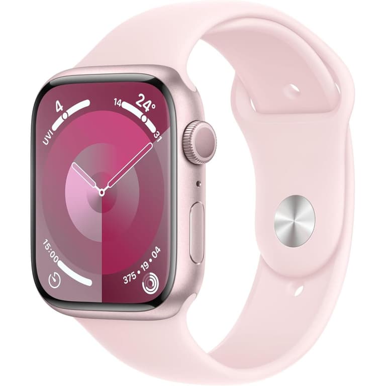 Apple Watch Series 9 [GPS 45mm] Smartwatch with Pink Aluminum Case with Pink Sport Band M/L. Fitness Tracker, Blood Oxygen & ECG Apps, Always-On Retina Display, Water Resistant