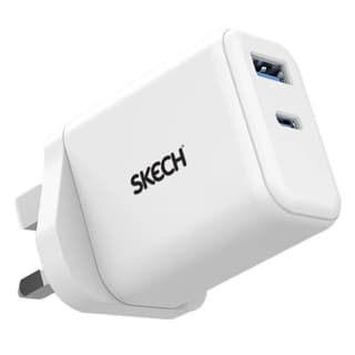 Skech Power Delivery 2 Port GaN Wall Charger 45w PD Power Charger Type-C Port + USB-A – white