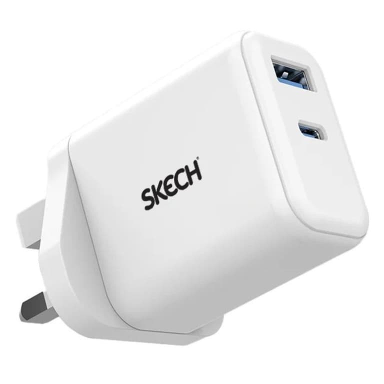 Skech Power Delivery 2 Port GaN Wall Charger 45w PD Power Charger Type-C Port + USB-A – white