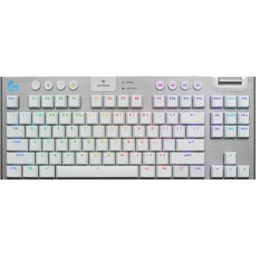 Logitech G915 X Lightspeed TKL Wireless Mechanical Gaming Keyboard, Double-Shot PBT Keycaps, Fully Programmable Keys, RGB Backlit Mac/PC Gaming Keyboards, Aluminum Finish, GL Clicky Switches, White
