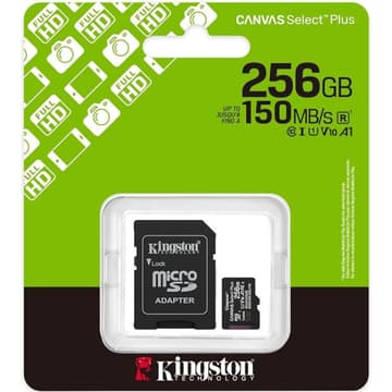 Kingston SDCS3/256GB Canvas Select Plus 256GB microSDXC Card Up to 150MB/s A1 Class 10 UHS-I with Adapter