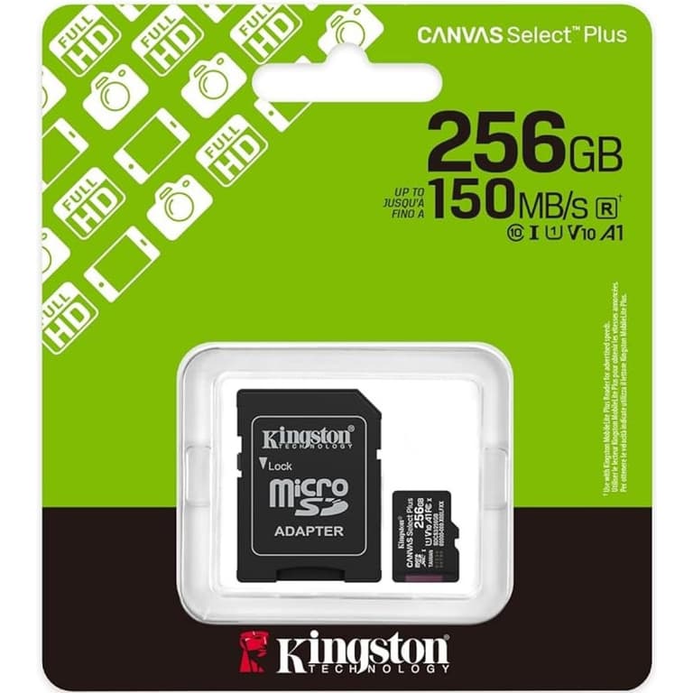 Kingston SDCS3/256GB Canvas Select Plus 256GB microSDXC Card Up to 150MB/s A1 Class 10 UHS-I with Adapter