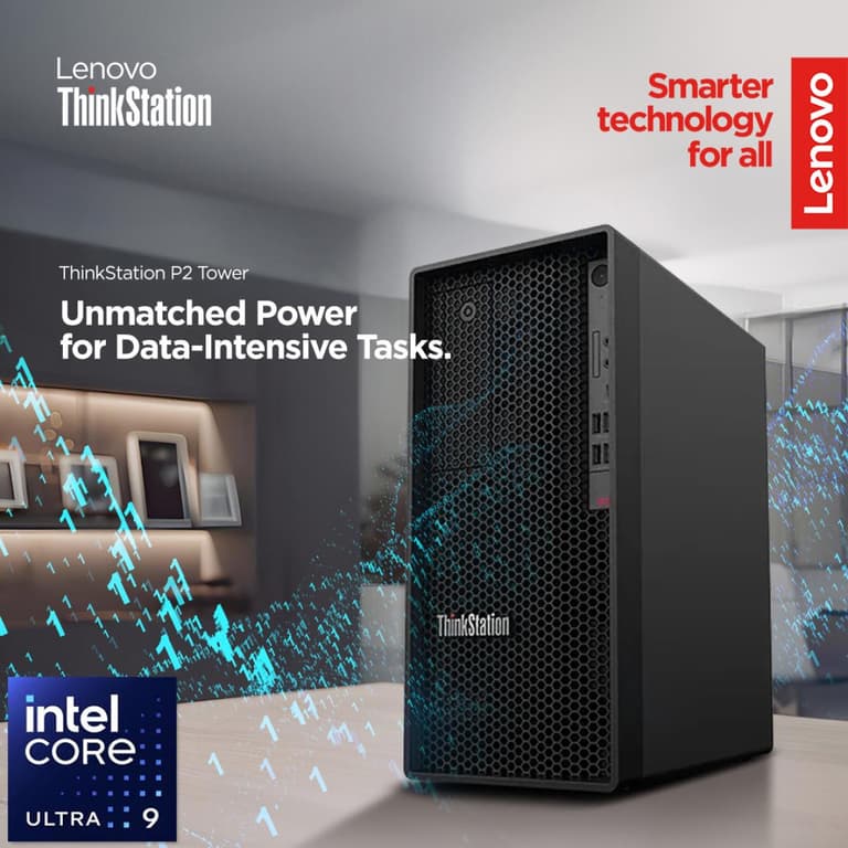 Lenovo ThinkStation P2 Tower Workstation Gen 2 (2025) NEW Intel® Ultra 9 Gen II 285K 24-Cores AI-Optimized Performance , ISV Certified , Secure, Durable & Reliable w/ Upgradable Graphic Card & 3 Years Warranty - Black