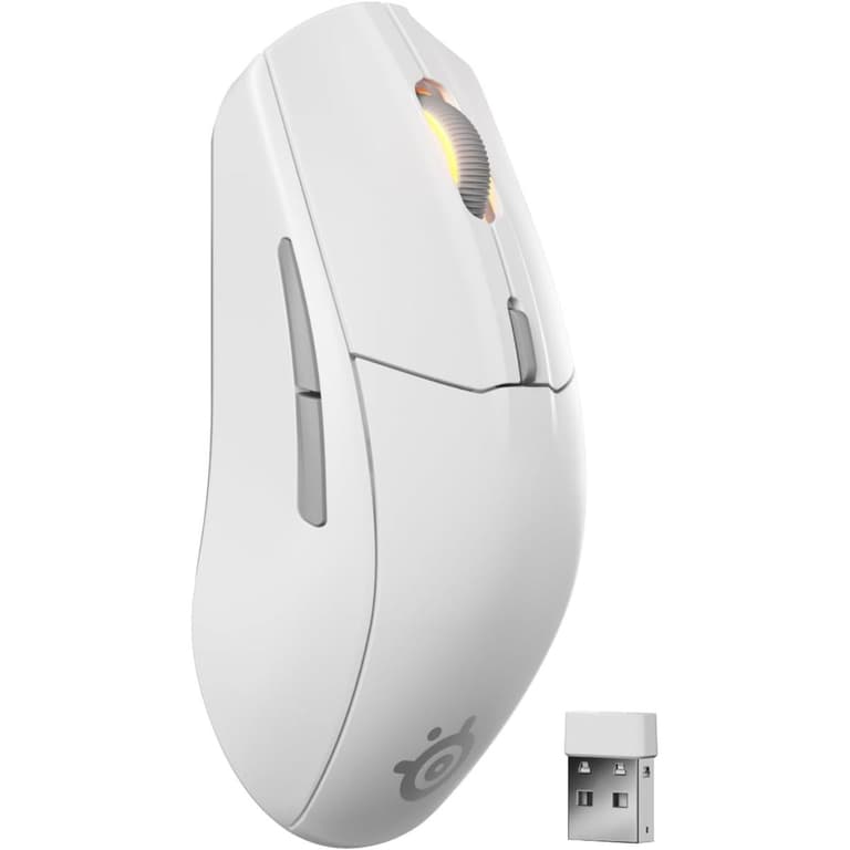 SteelSeries Rival 3 Wireless Gen 2 Gaming Mouse 2.4GHz and Bluetooth 18000 DPI TrueMove Air Optical Sensor 60 Million Click Durability Light-Weight 100% PTFE Feet , White