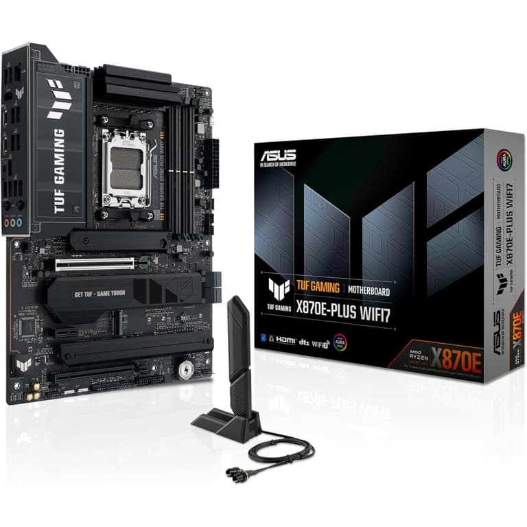 ASUS TUF GAMING X870E-PLUS WIFI 7 ATX AM5 Motherboards, AMD X870E Chipset, 4x DIMM DDR5 Slots, Up to 256GB Max Memory, 1x PCIe 5.0 x16 SafeSlot & 4x M.2 Slots, Wi-Fi 7 & BT 5.4