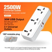 LDNIO SC3317 Plug Expansion Socket with USB Wall Plug Adapter 3 Way 1 to 3 Power Expansion Adapter product image
