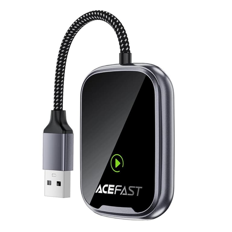 ACEFAST QC1 USB-A CarPlay Wireless Adapter for Apple CarPlay / Android Auto Wire to Wireless Converter - Metal Gray