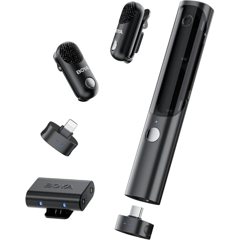 BOYA Magic-02 (USB-C/Lightning/3.5mm) Wireless Lavalier Microphone, 30Hrs Battery,328FT LOS Range,Safety Track&Limiter,4-in1 Mini Lapel Wireless Mic for Android iPhone Camera Laptop PC, Ai Noise Reduction for TikTok YouTube