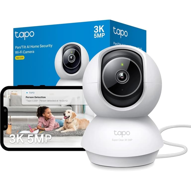 Tapo C230 3K 5MP Indoor Camera, Smart AI Detections - Person Pet Baby Cry, Pan/Tilt 360° View, Security Camera No Monthly Fee, Enhanced Night Vision, Two-way Audio, Works with Alexa & Google