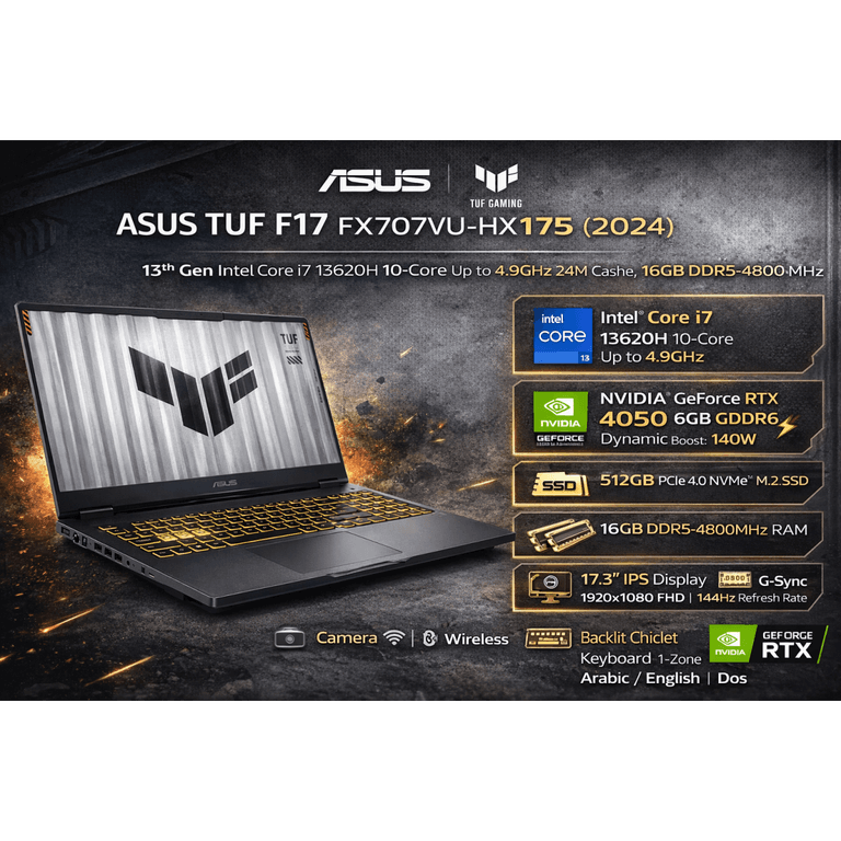 ASUS TUF F17 (2024) NEW FX707VU 13Gen Intel Core i7 10-Cores w/ Nvidia RTX 4050 6GB DDR6 & IPS 144Hz Display - Mecha Gray