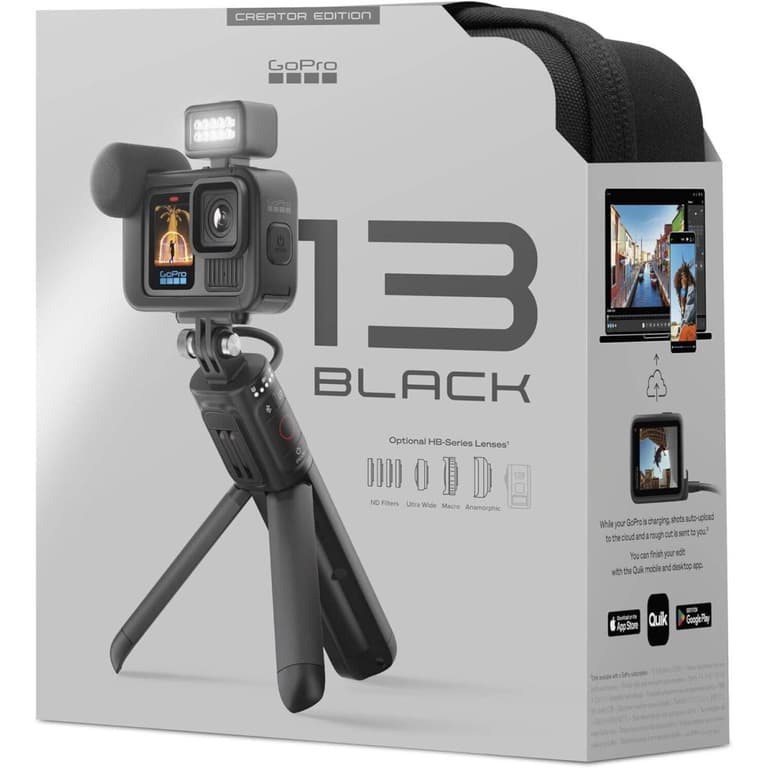 GoPro HERO13 Black Creator Edition - Includes HERO13 Black, Volta (Battery Grip, Tripod, Remote), Media Mod, Light Mod, Enduro Battery, Magnetic Latch Mount and Carrying Case