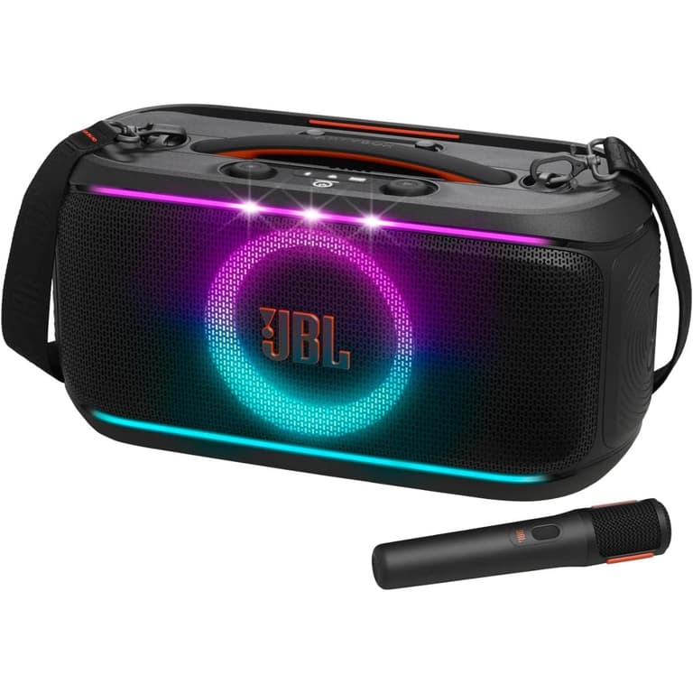 JBL PartyBox On-The-Go 2 Portable Party Speaker, Bluetooth 5.4 Auracast Multi-Speaker Pairing, 2 Wireless Mics Karaoke Echo Smart Key Change, 15Hr Battery USB-C Fast Charge, Black