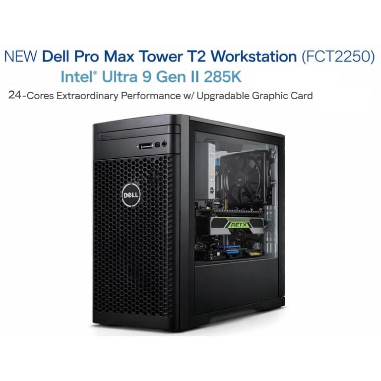 Dell Pro Max Tower T2 Workstation FCT2250 (2025) NEW Intel® Ultra 9 Gen II 285K 24-Cores Extraordinary Performance w/ Upgradable Graphic Card & 3 Years Warranty - Black
