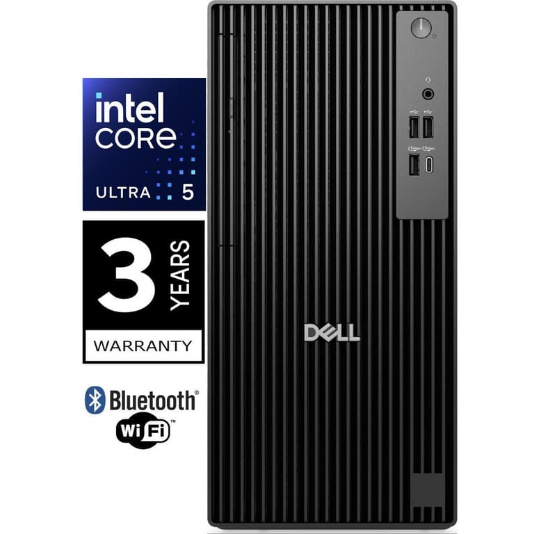 Dell Pro Tower QCT1250 (2025) NEW Intel Core Ultra 5 235 14-Cores Tower w/ Wireless WIFI 6 & Bluetooth & 3 Years Warranty - Black