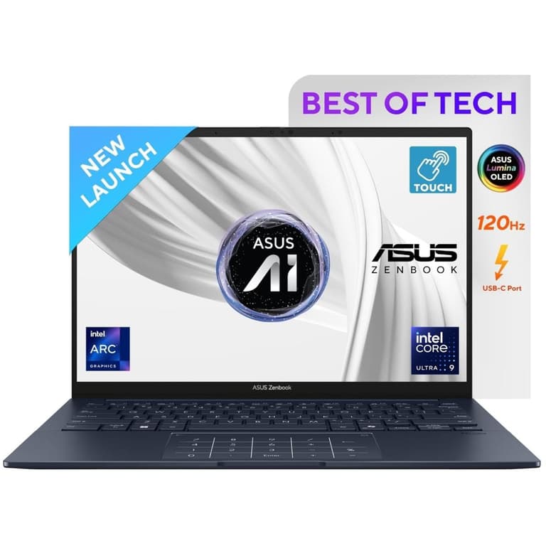ASUS Zenbook 14 OLED (2025) New Zen with AI Intel Core Ultra 9 Gen II 285H 16-Cores Premium, Lightweight Design w/ Long Battery Life & OLED 2.8K 120Hz Screen , Ponder Blue