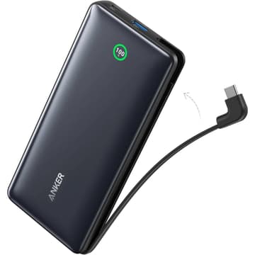 Anker Nano Power Bank 20000mAh, 30W Fast Charging, Built-In USB-C Cable, Smart Display, PPS Fast Charging for iPhone 15, Samsung S23 Ultra, Compact & Portable Charger - Black