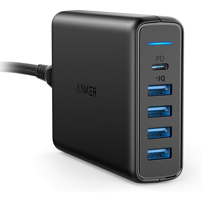 Anker PowerPort 60W 5-Port Desktop Charger, with One 30W Power Delivery Port for Apple MacBook, Nexus 5X/6P, and 4 PowerIQ Ports for iPhone, iPad, and More. - Black