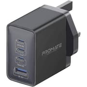 Promate GaNPort4-67PD 67W Power Delivery GaNFast Charger with Quick Charge 3.0, GaN Technology, Adaptive Fast Charging, Safety Protection, Multi-Device Wall Charger, Black product image