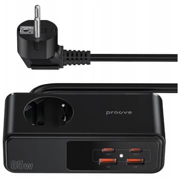 Power Strip Proove Homester Pro 65W (3AC + 2 Type-C + 2 USB) Extension Strip 1 AC Outlets EU Power Socket 1.5M - Black