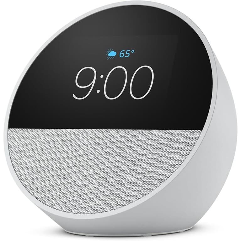 Amazon Echo Spot (2024 release) Smart Alarm Clock With Vibrant Sound + Alexa, White