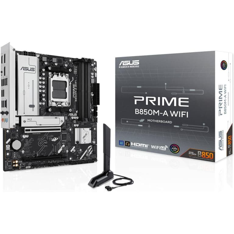 ASUS PRIME B850M-A WIFI mATX AMD Motherboard, AMD B850 Chipset, 4x DDR5 DIMM Slots, 256GB Max Memory, Supports 3 x M.2 Slots & 4 x SATA 6Gb/s Ports, Wi-Fi 6E & BT 5.3